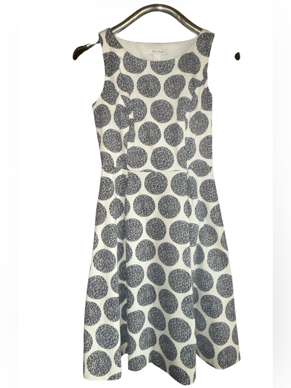 White House Black Market White & Black Polka Dot Sleeveless Fit-and-Flare Dress